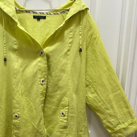 For Cynthia Women’s 100% Linen Tunic Jacket Size L Green Asymmetrical Hooded - Picture 5 of 12